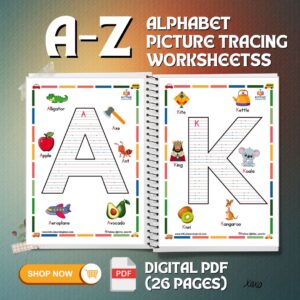 A–Z Alphabet Picture Tracing Worksheets