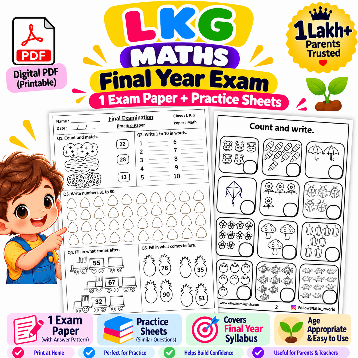 LKG Maths Final Exam Worksheets PDF