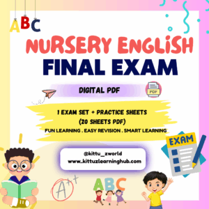 Nursery English Final Exam Worksheets – Digital PDF (20 Sheets)