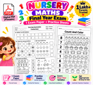 Nursery Maths Final Exam Worksheets – Digital PDF (20 Sheets)