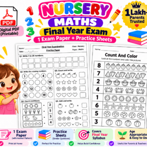 Nursery Maths Final Exam Worksheets – Digital PDF (20 Sheets)