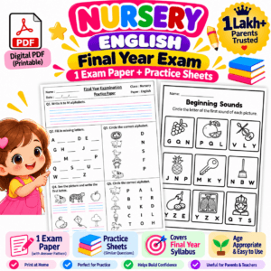 Nursery English Final Exam Worksheets – Digital PDF (20 Sheets)