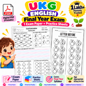 UKG English Final Exam  Worksheet PDF (20 Pages)