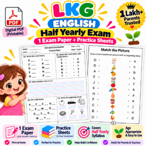 LKG English Half Yearly Exam Paper PDF – Question Paper + 20 Practice Worksheets